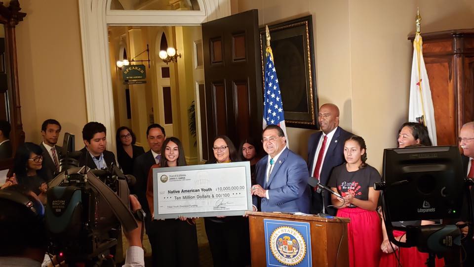 Assemblymeber Ramos presents a $10 million commemorative check for Tribal Youth Diversion Grant Programs