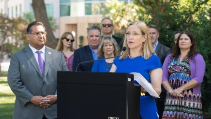 Ann Louise Kuhns CA Childrens Hospital Association speaking at the AB 2137 Childrens Mental Health Press Conference