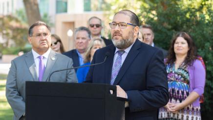 Brad Jensen San Bernardino County Gov and Leg affairs speaking at the AB 2137 Childrens Mental Health Press Conference