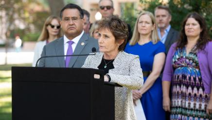 Christine Stoner Mertz CA Alliance of Child and Family Services speaking at the AB 2137 Childrens Mental Health Press Conference
