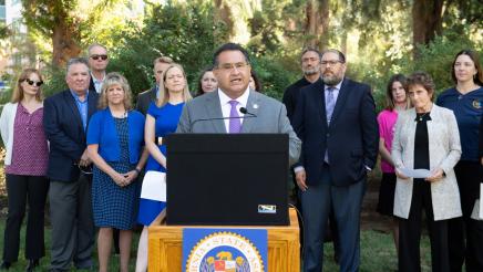 Assemblymember Ramos speaking at the AB 2137 Childrens Mental Health Press Conference