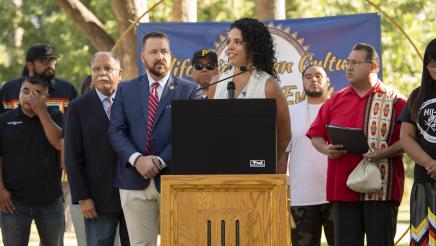 Woman speaking at the Third Annual California Indian Cultural Awareness Event