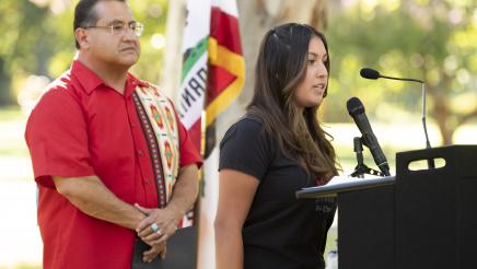 Woman speaking at the Third Annual California Indian Cultural Awareness Event