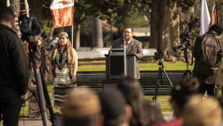 Assemblymember Ramos speaks at podium