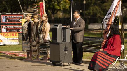 Assemblymember Ramos speaks at podium