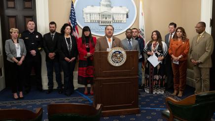 Assemblymember Ramos speaks at podium