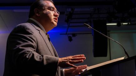 Assemblymember James C. Ramos addresses the crowd