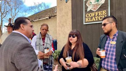 Assemblymember Ramos talking to constituent at the Rancho Cucamonga Community Coffee