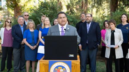 Assemblymember Ramos speaking at the AB 2137 Childrens Mental Health Press Conference